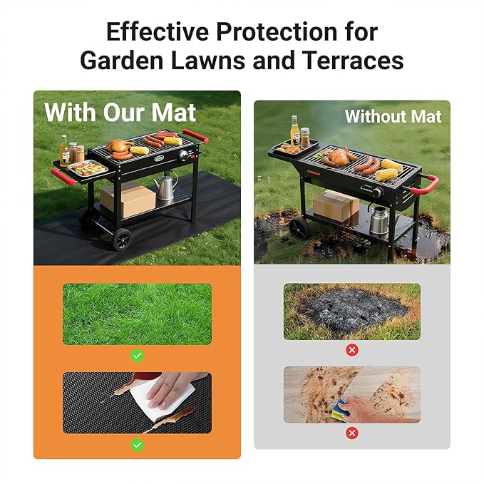 Lancryen 2025 Thickened 48 x 65 inch Under Grill Mat for Outdoor and Indoor, Double-Sided Fireproof Grill Pad, Indoor Fireplace/Fire Pit Mat, Oil-Proof Waterproof BBQ Protector for Decks and Patios