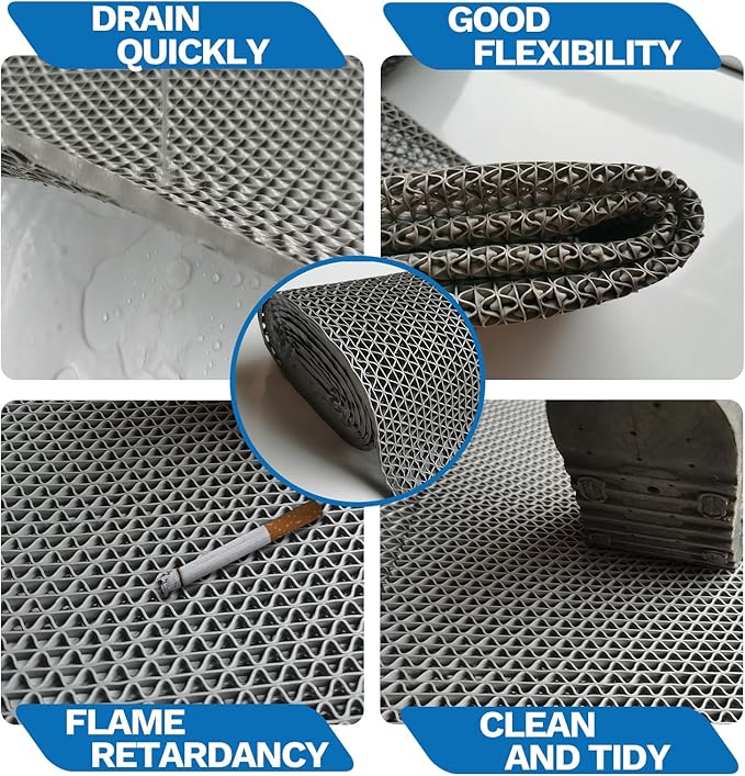 PVC Drainage Floor Mat 3x10Ft, Non-Slip 0.22'' Thick Heavy Duty Mesh Hole Pool Mat, Commercial PVC Mesh Hollow Mats, Outdoor Indoor Rug for Bathroom Patio Bath Shower Wet Area (Grey)