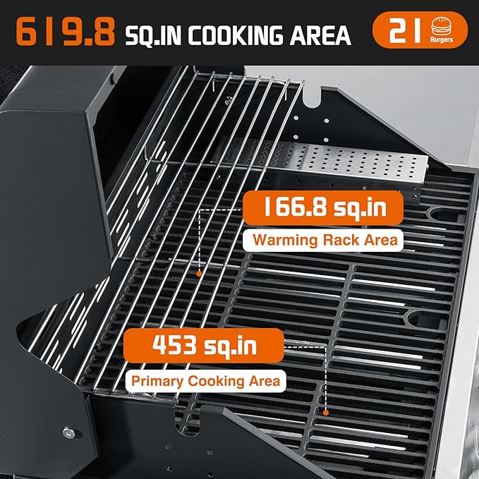 Propane Gas Grill, 5+1 Stainless Steel Barbecue Grill with Infrared Side Burner for Outdoor Cooking