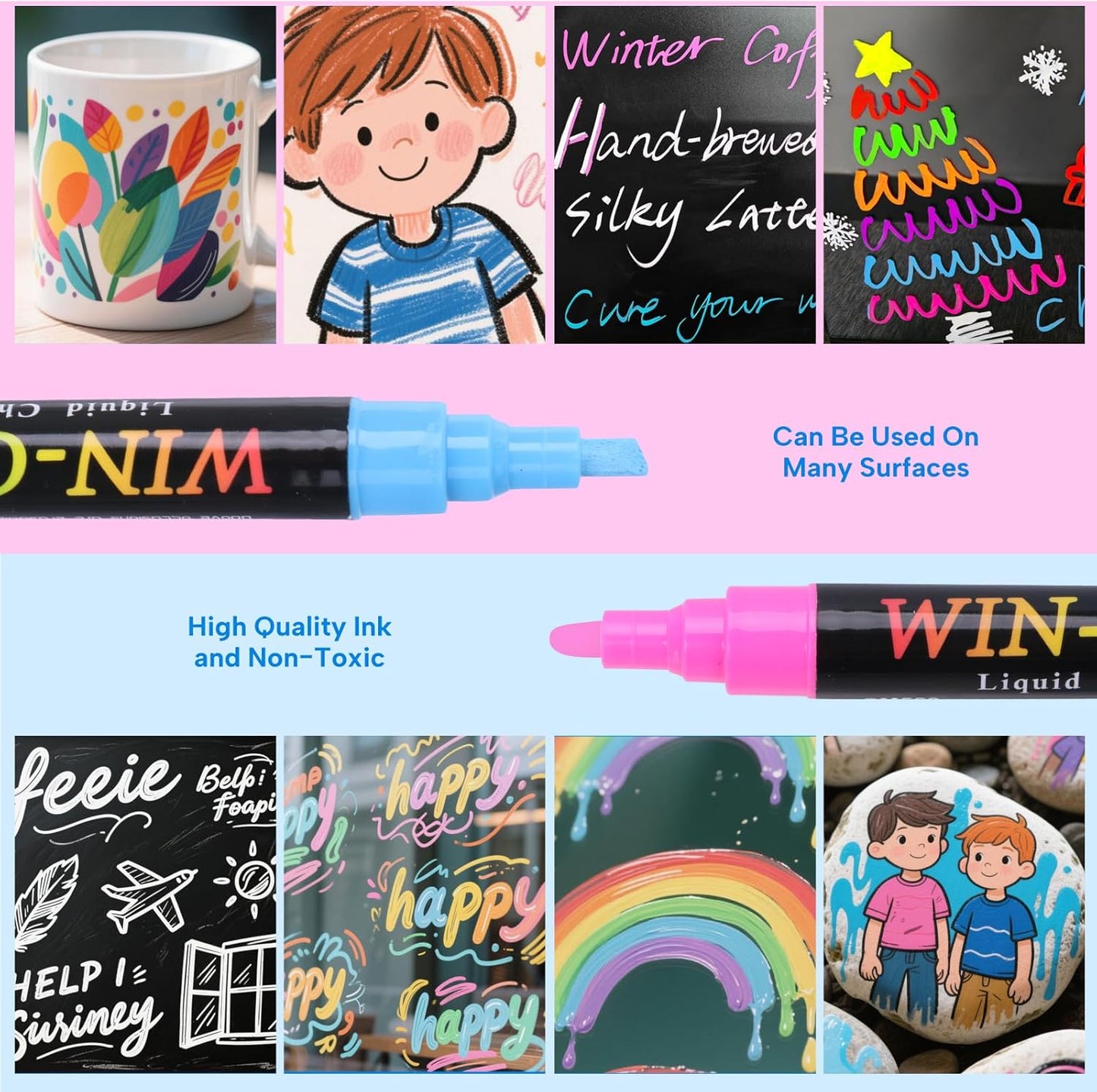 Liquid Chalk Markers Erasable,8 Colours Window Markers,6mm Reversible Tip,Zero Dust,Non-toxic,Quick Drying,for Blackboards,Glass,Cars,Restaurant Menu