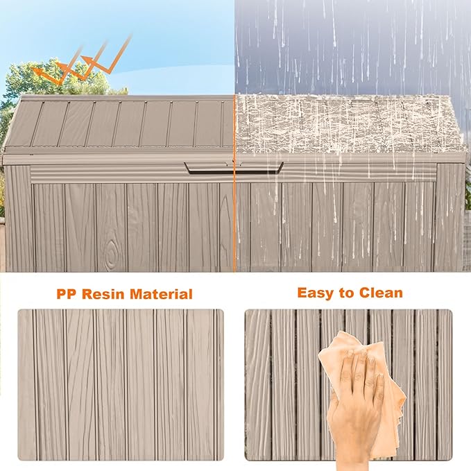 Waterproof Outdoor Resin Deck Box with Lockable Lid, Easy Assembly Features and Convenient Handles For Cushion, Pillows and other Patio Furniture (180 Gallon Grey)