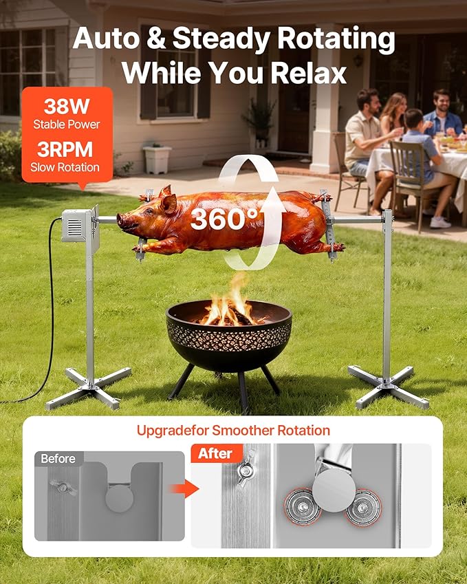 VEVOR Rotisserie Grill, 56in Electric Rotisserie Grill Kit 8 Level Height, BBQ Grills Rotisseries Kit with 132 lbs Load Capacity, Asador de Puerco, Stainless Steel Automatic Grilling Kits for Parties