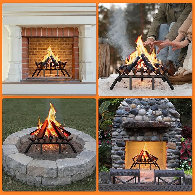 Fireplace Grate 21 Inch with 7 Support Legs, Solid Steel Heavy Duty Fireplace Log Holder, Fireplace Log Grate for Indoor Fireplace & Outdoor In-ground Firepit