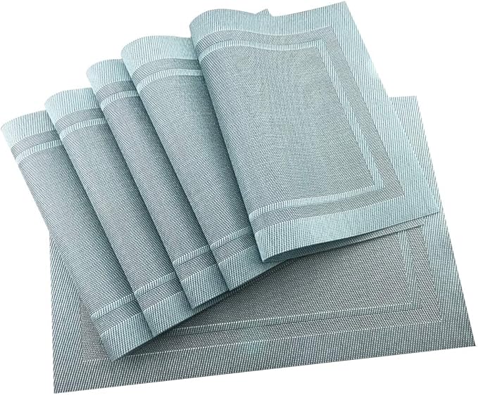Gugrida Placemats Set of 6 Plaid Checkered Blue PVC Placemat for Dining Table Durable Woven Vinyl Stain tablemats 18"X12"