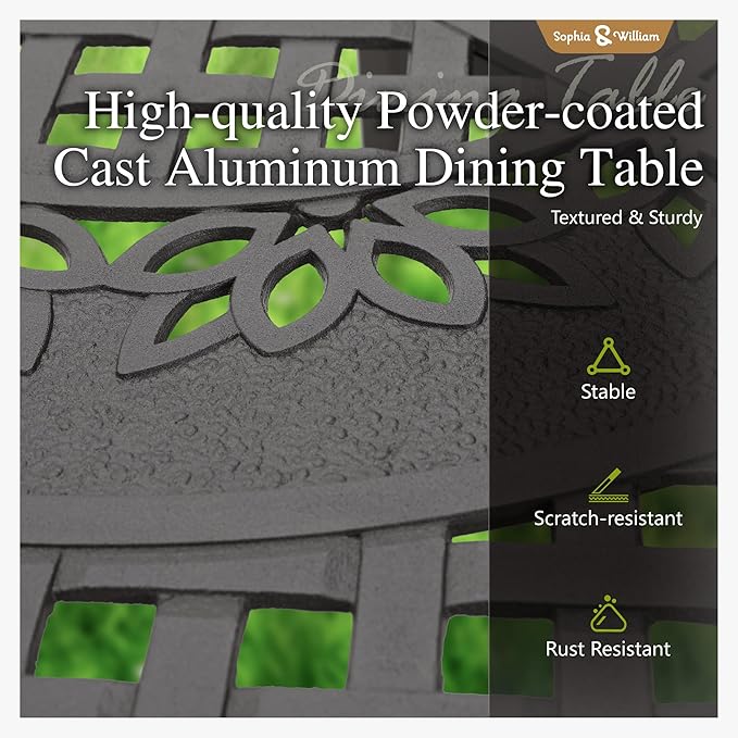 Sophia & William Outdoor Dining Table 4-Person Square Cast Aluminium, Patio Bistro Table with 2.2" Umbrella Hole for Porch Backyard, Bronze