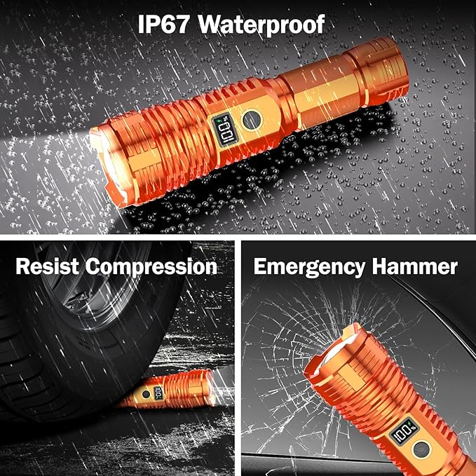 Flashlights High Lumens Rechargeable, LED Super Bright Flash Light Long Beam, Zoomable Linternas with LCD Digital Display, 5 Mode, Waterproof, Powerful Tactical Flashlight for Emergencies Camping Gift