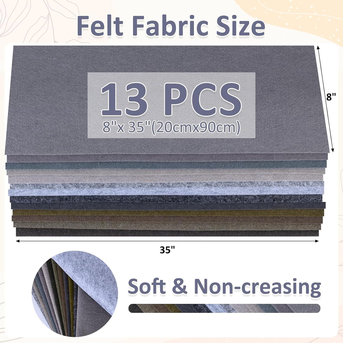 XSEINO 13 Rolls 8"x35" 1.4mm Thick Soft Felt Fabric Sheet 13 Assorted Gray Series Colors Felt Pack Pastel Felt Sheets for DIY Craft Sewing Squares Nonwoven Patchwork