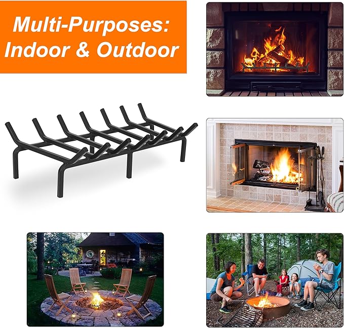 Fireplace Log Grate, Heavy Duty Solid Steel Wood Rack Stove Firewood Holder for Indoor Hearth Outdoor Fire Pit Chimney Hearth Kindling Tool (24 inch)