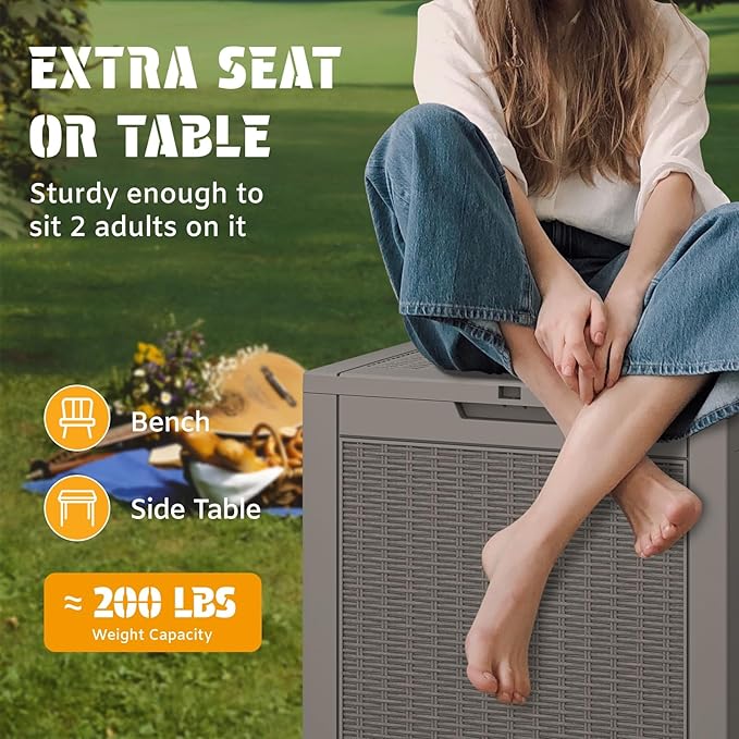 NUNU LAB 31 Gallon Outdoor Storage Box Waterproof, Outside Package Delivery Deck Boxes with Lockable Lid, Backyard Storage Bin For Garden Tools, Patio Cushions Accessories, Gray