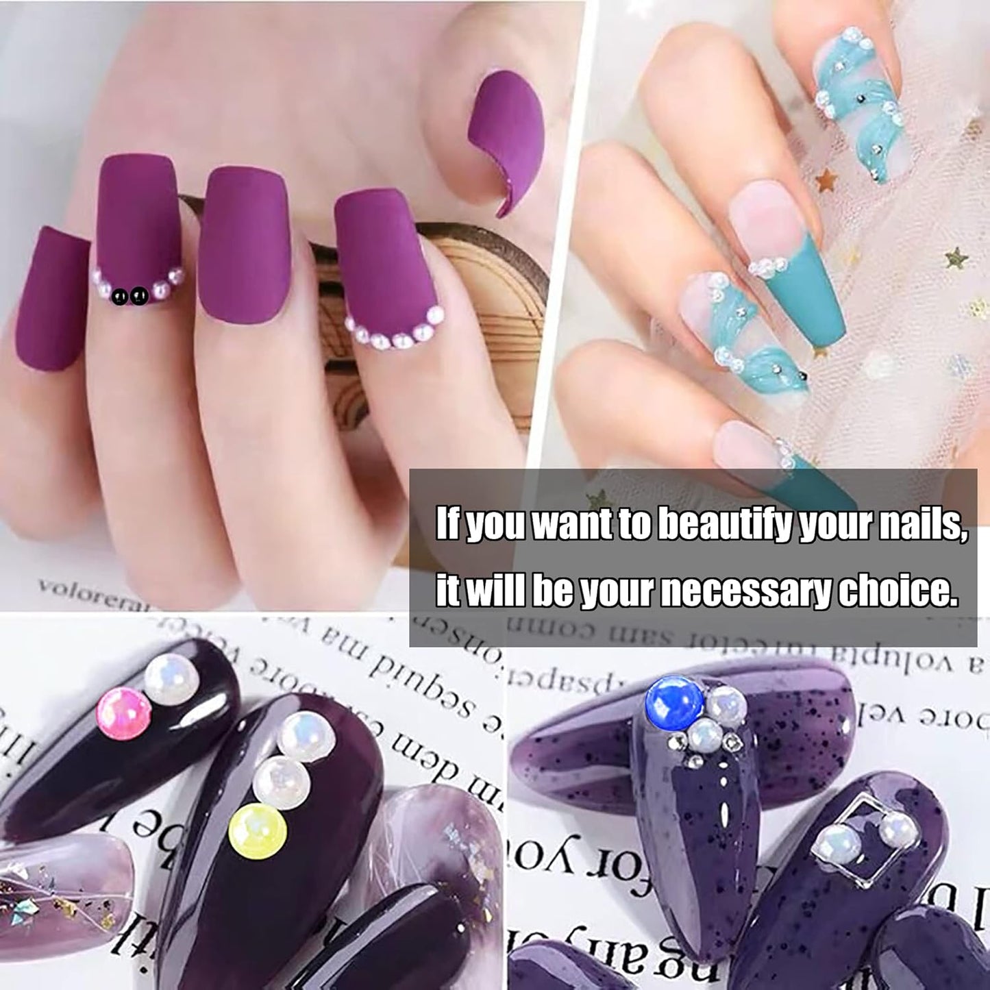 YAKA 3000 PCS 1 Box 7Sizes 2.5/3/4/5/6/8/10mm Flat Back Half Round Pearl Cabochon Bead Loose Beads Gem for Nail Craft Scrapbook DIY Decoration (Red)