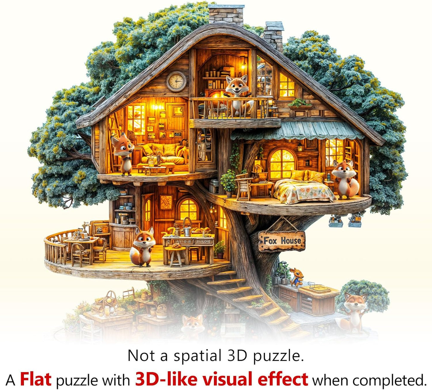 WOODBESTS Wooden Puzzles for Adults (100 Piece, S, 8.5 * 8.5in) Fox House Wood Puzzle Adult, Unique Wooden Animal Jigsaw Puzzles, Family Game and Birthday Gifts for Friend