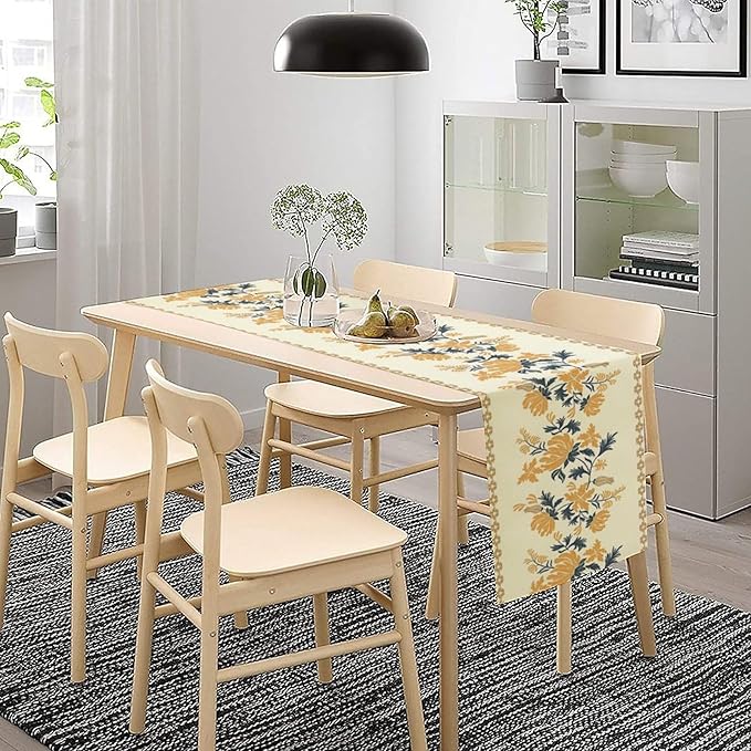 Vintage Yellow Floral Table Runner,Spring Summer Boho Flower Print Table Decoration for Kitchen Dining Table Home Farmhouse Party Decor 13x70in