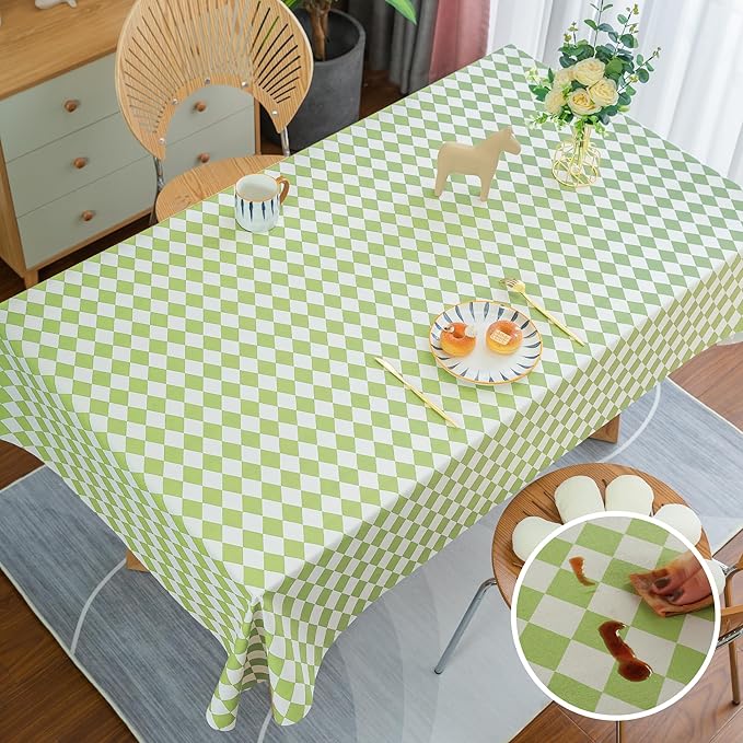 Square Table Cloth,100% Waterproof Tablecloth Oil Proof Spill Proof Vinyl Table Cloth, Wipe Clean Plastic Table Cover for Dining, Camping, Indoor and Outdoor 54" x 54",Light Green