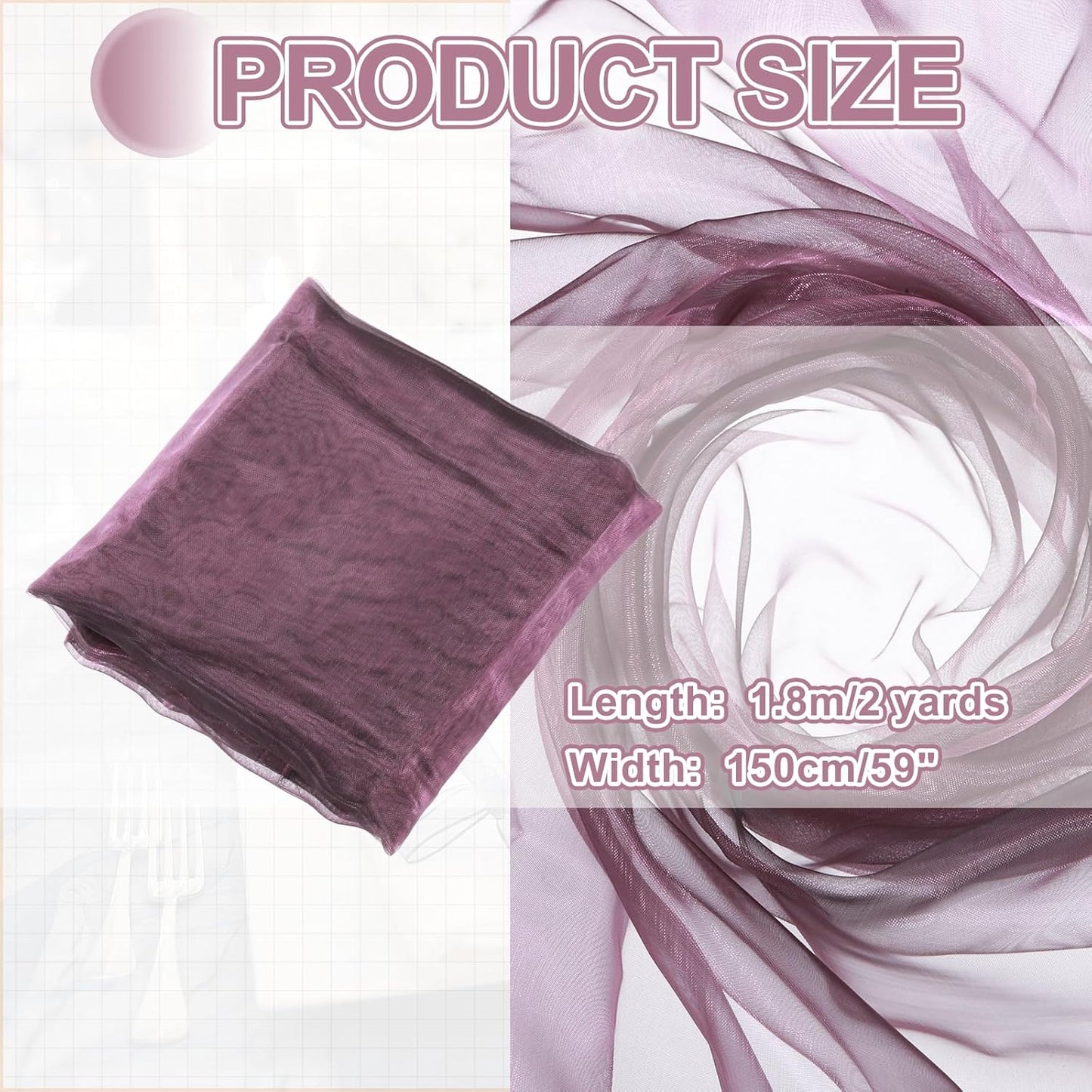 MECCANIXITY Iridescent Sheer Organza Fabric, 2 Yards x 59 Inches Solid Holographic Shiny Fabric Organza Cloth for Wedding, Curtains, Costume, Photo Background, Gradient Gray Purple