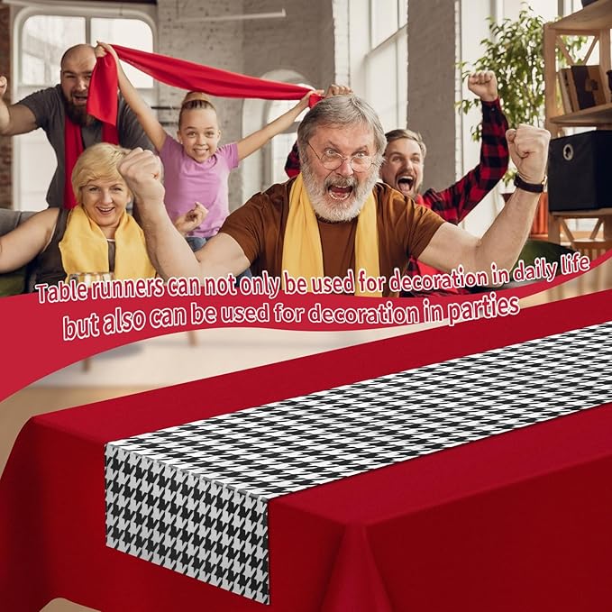 WANGDEFA 1 Pack Plastic Red Tablecloth Houndstooth Table Runner Houndstooth Party Decor 108 * 54inches for Dining Table Outdoor Party Decorative Tablecloth（PVEA and Polyester Material