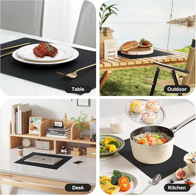 Placemats Set of 8，Non-Slip PVC Weave Table Mats Easy to Clean，Heat Resistant Place Mats for Kitchen Dining Table Decoration Indoor Outdoor，Black