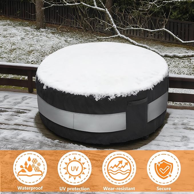 Round Patio Furniture Cover Black Grey Waterproof Up to 10000pa for 42 x 28 Inch Outdoor Round Table Covers
