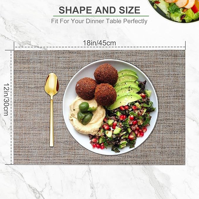 BETEAM Placemats Set of 8, Woven Vinyl Placemat for Dining Table Washable Wipeable Kitchen Place Mats Durable Indoor Outdoor Table Mats
