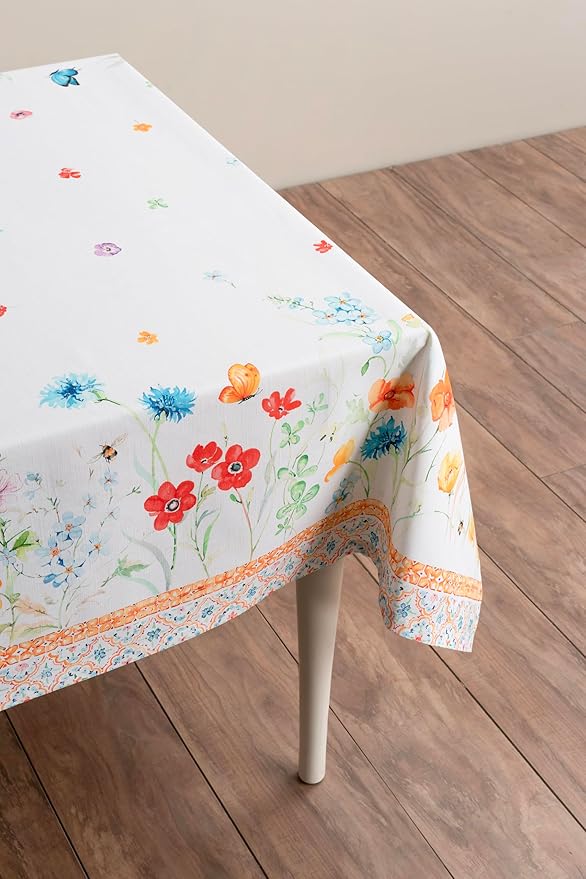 Maison d' Hermine Table Cloth Rectangle Table 100% Cotton 60 x 108 Inches Tablecloth Reusable Decorative for Dining Room, Farmhouse, Home, Party, Festive & Wedding Spring Summer - Summer Whisper