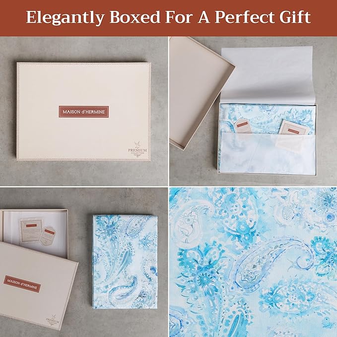 Maison d' Hermine Premium Table Cloth Rectangle Table 100% Combed Cotton 108 x 70 Inches Tablecloth Reusable Decorative for Dining Room, Farmhouse, Home, Party, Festive & Wedding - Paisley Blues