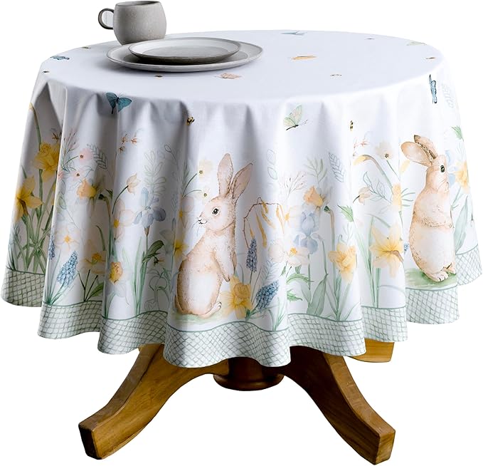 Maison d' Hermine Table Cloth Round Table 100% Cotton 63 Inches Tablecloth Reusable Decorative Everyday Use for Dining Room, Farmhouse, Home, Party, Festive & Wedding Spring Summer - Easter Dew