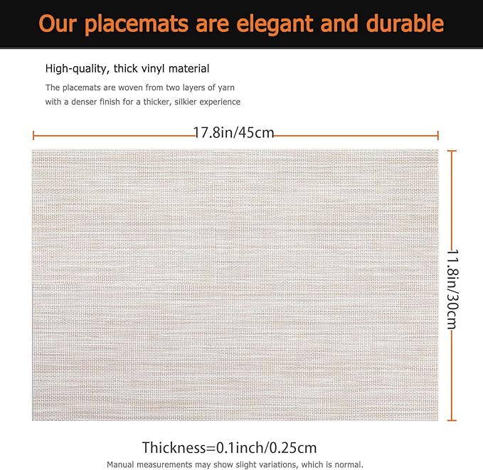Placemats Set of 6 Washable&Wipeable Place mats for Dining Table Kitchen Indoor Outdoor Table Mats Heat Resistant Non Slip Woven Vinyl Table Placemats (Beige，6PCS)