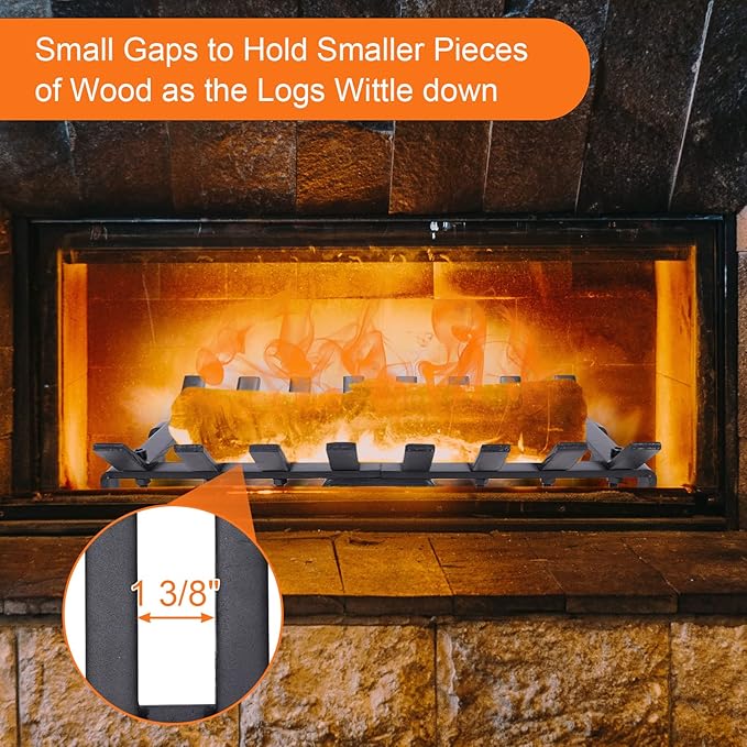 20" Fireplace Grate Wood Stove Grate Rack Stove Burning Rack Heavy Duty Solid Steel 8-Bars Firewood Holder Easy Assembly Fire Grate for Indoor Hearth Outdoor Firepit Matt Black
