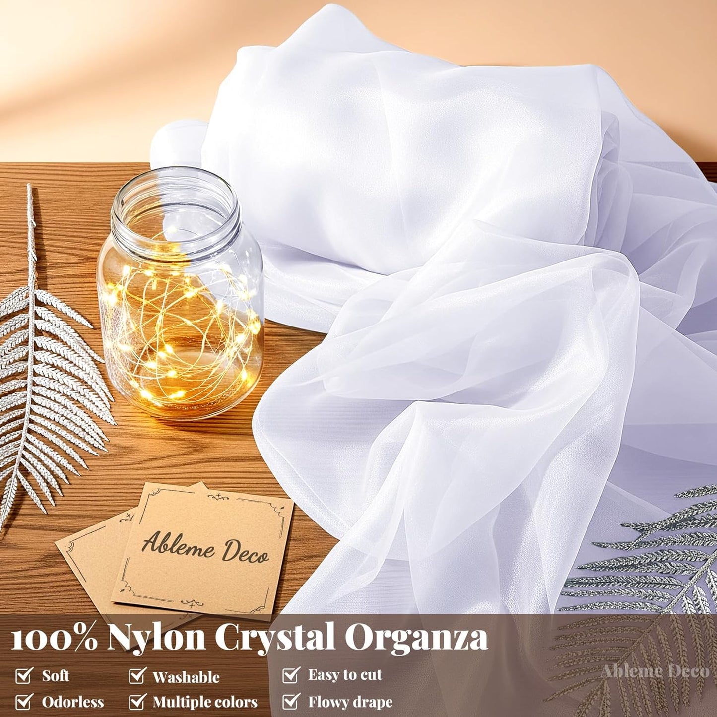 Organza Fabric by The Yard, 60 Inch Wide 10 Yards (30 ft) Extra Long Sheer Fabric for DIY Sewing Projects Window Scarf Wedding Decorations Party Backdrops Curtains (White)