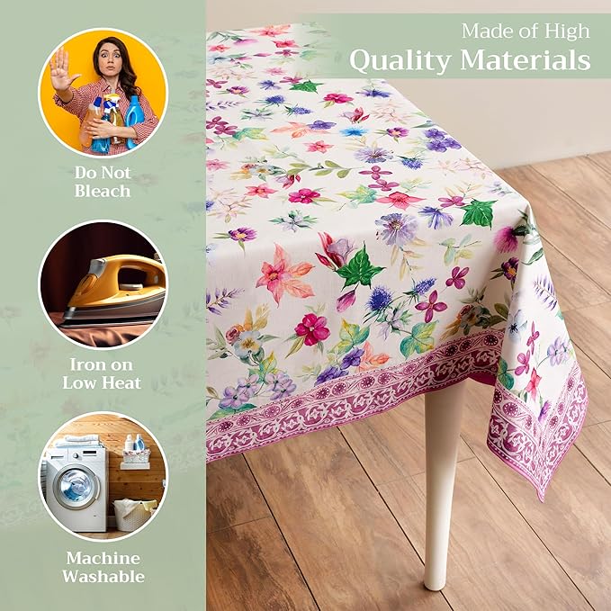Maison d' Hermine Table Cloth Rectangle Table 100% Cotton 60 x 90 Inches Tablecloth Reusable Decorative Everyday Use for Dining Room, Farmhouse, Home, Party, Festive & Wedding Spring Summer - Chardon