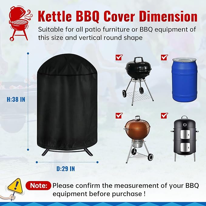 iCOVER Round Grill Cover, 29" Dia x 38" H Dome Smoker Cover, Waterproof Charcoal Kettle Grill Cover, UV Resistant BBQ Cover, Outdoor Barbecue Cover for Weber Char-Broil, Brinkmann and More