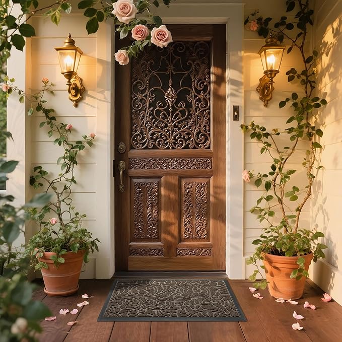 Yimobra Door Mat Outside Entrance 29.5x17, Waterproof Sturdy Outdoor Mats for Front Door, Heavy Duty Non-Slip Doormat for Garage Patio Entryway Indoor, Easy Clean, Brown