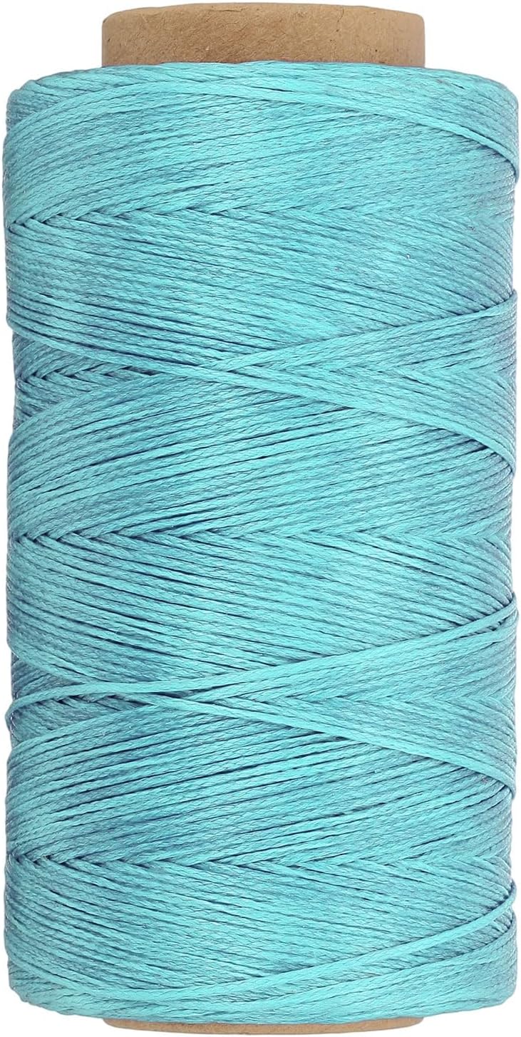 PATIKIL 284 Yard Flat Waxed Thread 150D 1mm Leather Sewing Cord for Repairing Shoes Bags Wallets Jewelry Making DIY Leather Craft, Light Blue