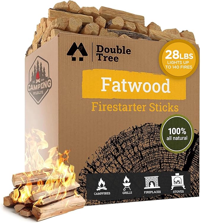 Double Tree Fatwood Fire Starter Sticks - Premium Organic Resin Rich, Non Toxic Fire Kindling for Wood Stoves, Fireplaces, Campfires, Bonfires - Clean & Natural Burning for Outdoor Cooking (28 Pounds)