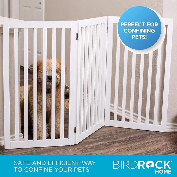 INTERNET'S BEST Dog Gate Indoor Freestanding Pet Barrier, Folding Wood Dog Fence, Extra Wide Doorway Puppy Gate, Indoor Animal Privacy Panel, Wooden Cat Fence - 3 Panel - 36", White