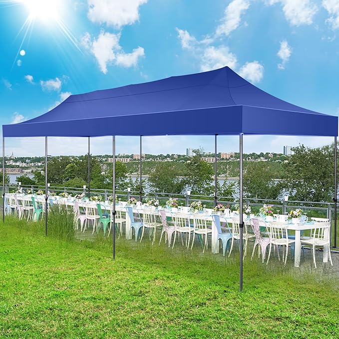 COBIZI 10x30 Pop up Canopy Tent 10x30 Canopy No Sidewall Waterproof Heavy Duty Commercial for Parties Outdoor Garden Gazebo Tent, Carry Bag with Wheel(10x30ft No Sidewalls, Dark Blue)