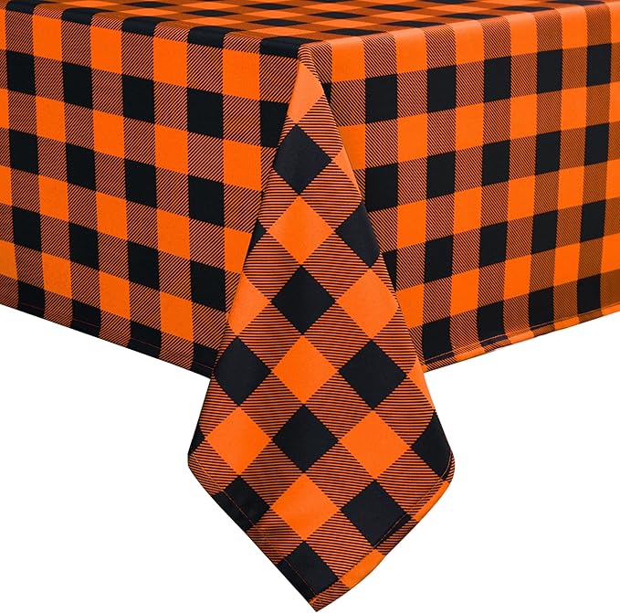 Waterproof Gingham Festive Tablecloth Fabric - Oblong 52x70 Inch Classic Buffalo Tartan Autumn Table Cloth for Outdoor Use - Halloween Coloring Tabletop Cover for Dinner, BBQs, and Parties