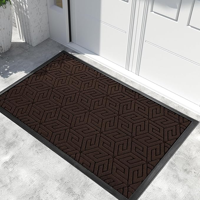 Yimobra Extra Large Door Mat 60x36, All-Weather Waterproof Outdoor Mats for Front Door, Non Slip Rubber Doormat for Patio Proch Outside Entryway Indoor, Brown