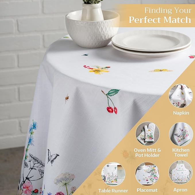 Maison d' Hermine Table Cloth Round Table 100% Cotton 69 Inches Tablecloth Reusable Decorative Everyday Use for Dining Room, Farmhouse, Home, Party, Festive & Wedding Spring Summer - Printemps