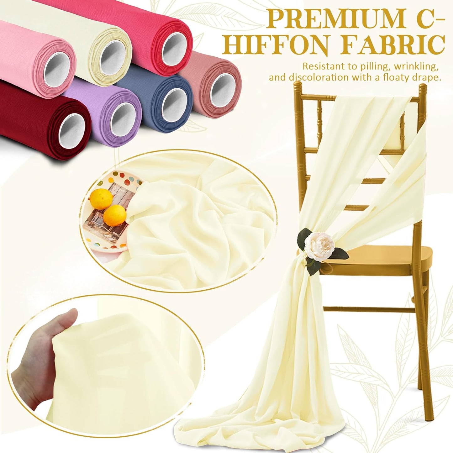 Horbaunal Ivory Chiffon Fabric by The Yard, 1 Yard Continuous Sheer Fabric 59" Wide Soft Draping Fabric for Wedding Arch Draping Party Backdrop DIY Sewing