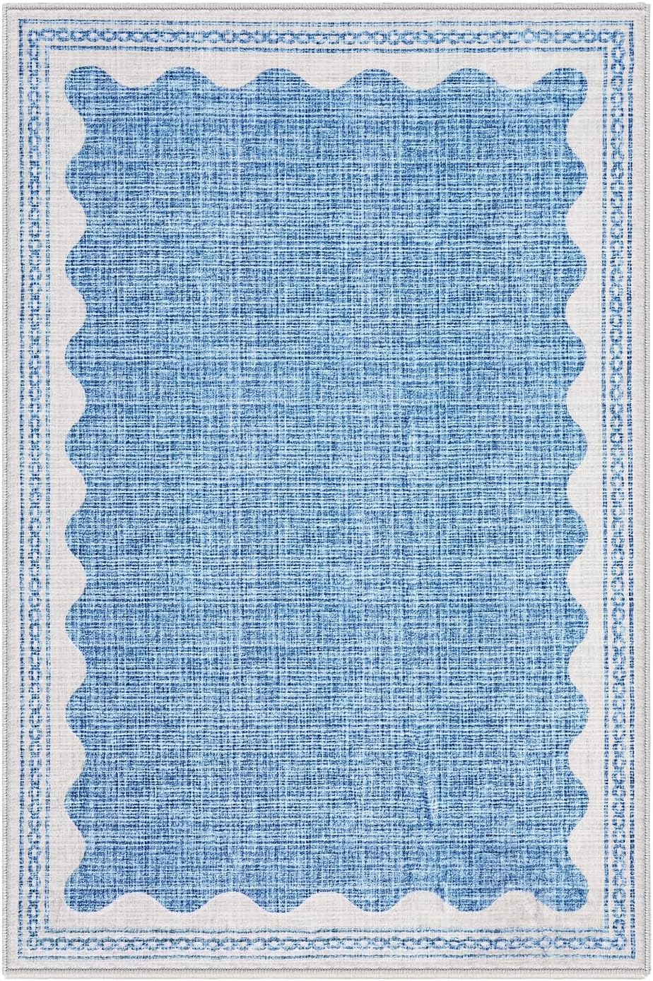 Scalloped Rug 2x3 Rugs for Entryway, Solid Blue Rugs Small Area Rug Non Slip Scalloped Bath Mat, Washable Front Door Mat Indoor Entrance,Soft Girls Nursery Dorm Carpet for Bedroom Kitchen