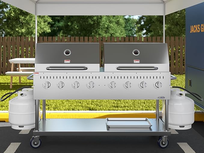 60 in. 8-Burner Commercial Outdoor Propane Gas Grill with 2 Roll Dome Covers in Stainless-Steel, ETL Listed (CGKIT6-D30D30)