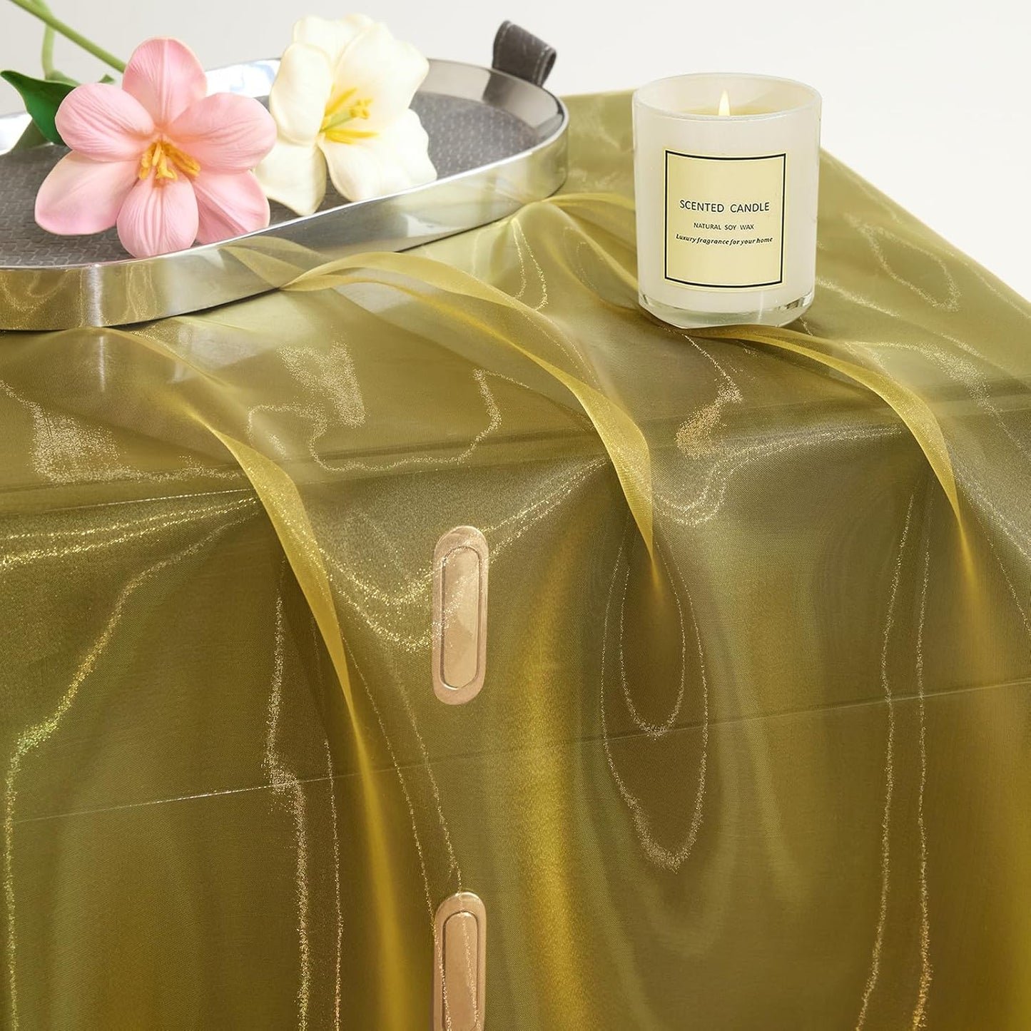 P Pothuiny Sheer Organza Fabric by The Yard, 1 Yard x 60 Inch Wide Bridal Gold Organza Tulle Fabric Roll Shiny Gauze Fashion Dress Sewing Craft for Wedding Party Decorations Backdrop