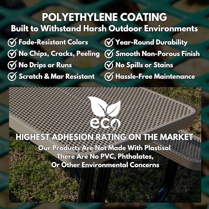 COATEDOUTDOORFURNITURE Heavy-Duty Portable Outdoor Picnic Table with Umbrella Hole, Punched Steel Commercial-Grade Patio Dining Furniture Made in America (46" Round Top, Textured Black)