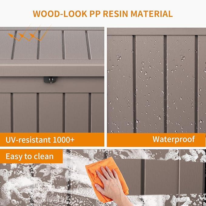 EasyUp 51Gal Outdoor Deck Box, Lager Patio Storage Box Indoor and Outdoor Use,Resin Storage Bin for Patio Furniture Cushions Garden Tools, Package Delivery (Gray)
