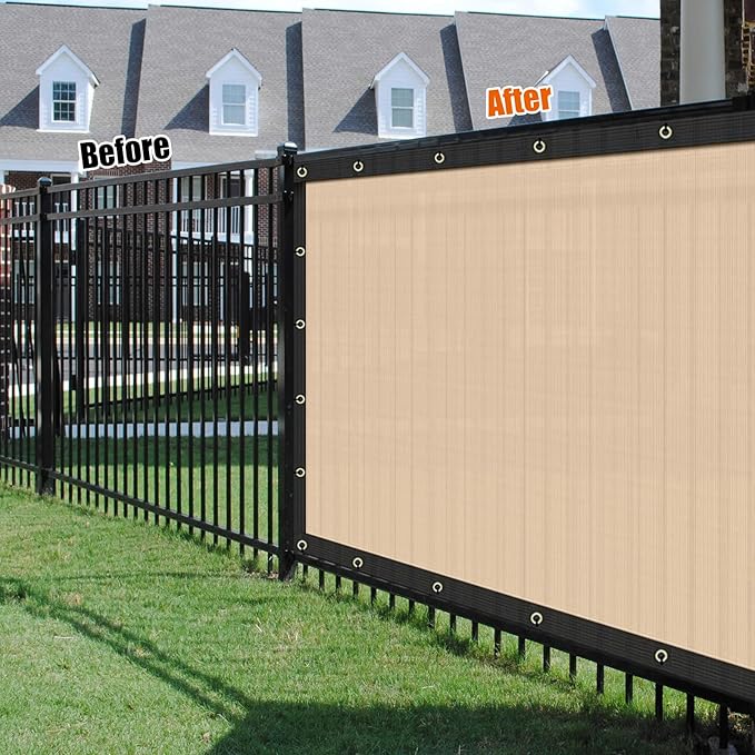AYOHA 4' x 31' Privacy Fence Screen Fabric Mesh Shade Net Cover, Heavy Duty 160 GSM Privacy Barrier for Chain Link Fence, 90% Privacy Blockage, Excellent Airflow, Cable Zip Ties Included, Beige
