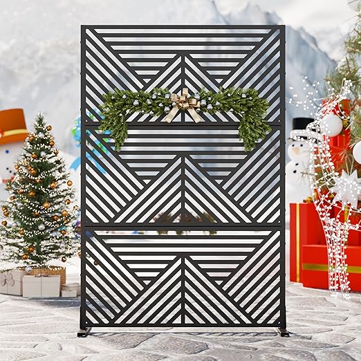 Casaphoria 72" H x 47" W Metal Outdoor Privacy Screen, Freestanding Decorative Divider for Patio, Deck, Balcony, and Garden with Stable Base, Black Zodiac