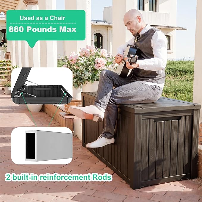 DRATO 200 Gallon Deck Box, Waterproof Resin Large Outdoor Storgae Box for Patio Furniture, Patio Cushions, Gardening Tools, Pool Supplies, Lockable（Black，200 Gallon）