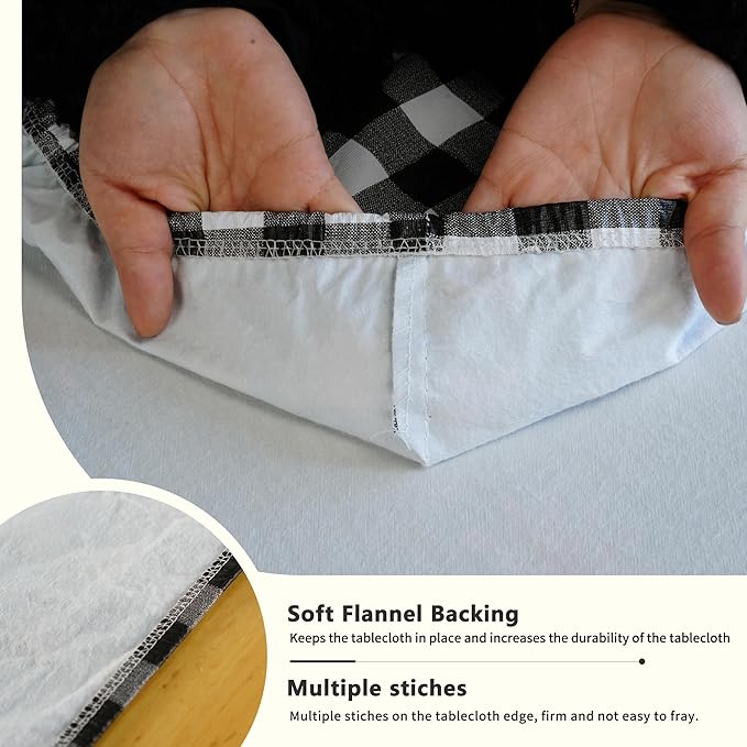 Rectangle Picnic Table Cloth, Elastic Waterproof Fitted Vinyl Tablecloths for 6 Foot Tables, Wipeable Flannel Backed Table Covers for Dining, Camping, Outdoor(Black Plaid,30"x72")