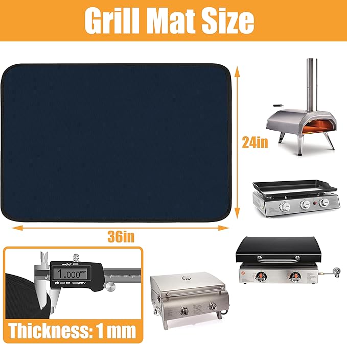 Blackstone Griddle Blue 24x36 Inch Heat Resistant Mat for Outdoor Grill Table & Indoor Fireplace