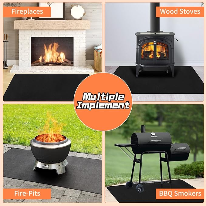 Fireproof Hearth Rugs, Fireplace Mat, Fire Resistant Rugs Put in Front of Wood Stoves, 60" x32”, Heated Floor Mat for Outdoor Grills, Fire Pits, Smokers, Woodstoves